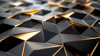 Golden Cube Pattern: Abstract 3D Geometric Wallpaper with Black Reflections and Blue Background
