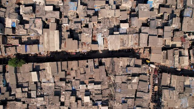 Aerial View of Dharavi Slum in Mumbai India. Poor Housing and Lack of Hygiene in Famous Neighborhood. Dharavi is considered to be one of the largest slums in the world and the largest in Asia.