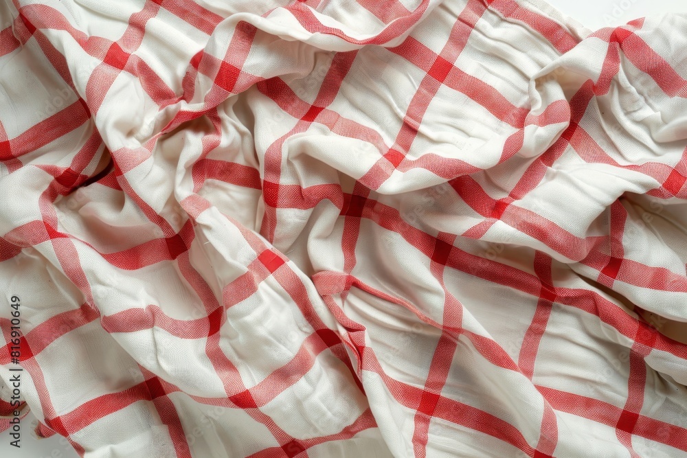 Poster close-up of crumpled checkered fabric - a high-resolution close-up of a crumpled red and white check