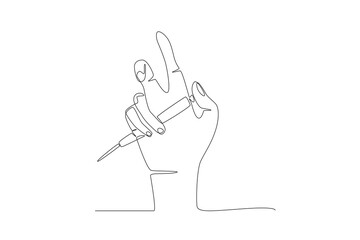 Hand with drug injection.Anti drug day one-line drawing
