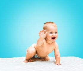 Portrait of cheerful baby child laughing