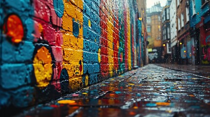 Fototapeta premium brick wall with a piece of street art that has been featured in the media or online, expanding the reach and influence of the artwork.illustration