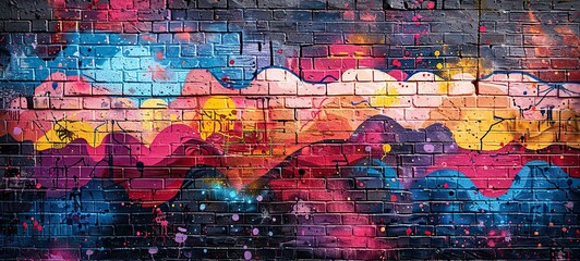 Obraz premium brick wall with a piece of street art that has been used as a backdrop for a film, television show, or music video, exposing street art to a wider audience.stock photo