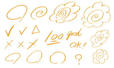 花丸　筆文字　テスト採点　手描きセット	