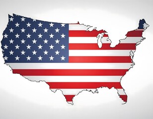 Map of the USA with American flag inside.