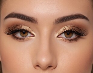A woman with brown hair and brown eyes has her eyelashes curled up