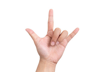 Hand on white background, isolated, transparent, clipping path, i love you