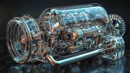 The engine is isolated on a dark background. 3D rendering of the image.