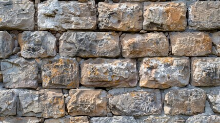 Ancient stone wall of an 18th century castle or fortress with weathered and cracked bricks in close up view