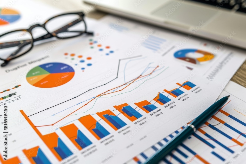 Poster vibrant search engine optimization charts and graphs in closeup view on paper