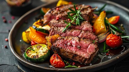 Grilled steak with roasted vegetables for a delicious dinner