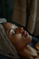 Woman receiving a soothing facial massage at a luxurious spa, embodying relaxation and self-care