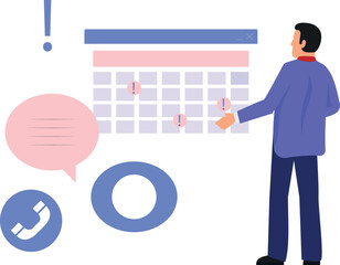 The boy is looking at the schedule on the calendar.