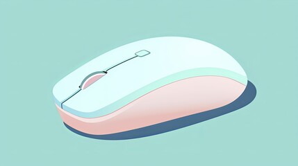Modern wireless computer mouse in pastel colors. Light mint and pink tones create soft look. Smooth surface with subtle curves and shadows. Minimalist design ideal for contemporary tech setups.