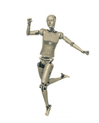 female cyborg is running like a hero