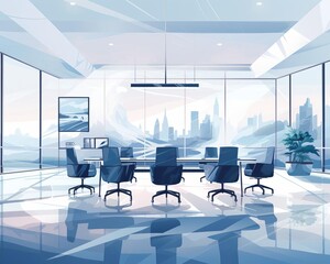 Highend virtual meeting space flat design front view corporate future theme water color Monochromatic Color Scheme