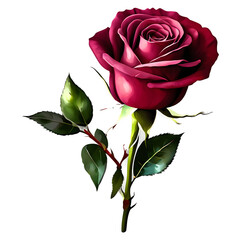 Obraz premium Fresh BURGUNDY color rose flower in watercolor painting style isolated on transparent background