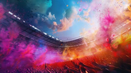 Energetic soccer stadium with vibrant colors capturing the celebratory atmosphere of fans