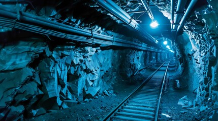Naklejka premium miner's coal mine. process of coal and ore mining. Mining tools and equipment