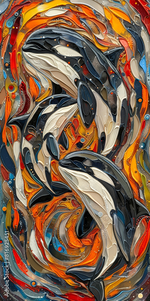 Poster abstract fluid art resembling fish - vibrant and swirling fluid art creates an abstract representati