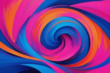 Abstract composition, hot pink, electric blue, bright orange, bold overlapping shapes, dynamic swirling lines, convey tropical energy, vivid colors, digital painting