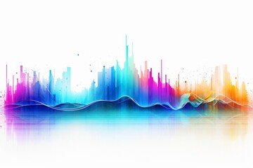 Uncluttered sound wave visualization flat design front view audio art theme water color Vivid