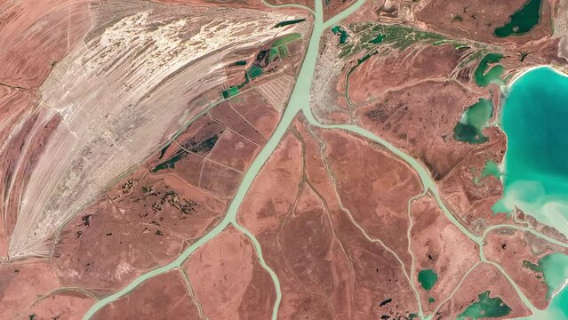 Satellite view of The Danube River and The Black Sea. Elements of this video furnished by NASA.