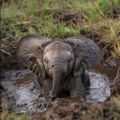 baby elephant in the grass