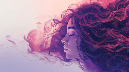 Woman with Flowing Hair in Pink and Purple, Symbolizing Bulimia Nervosa Disorder for Website Background