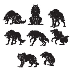 Illustration of a howling werewolf silhouette, Vector wolfman 