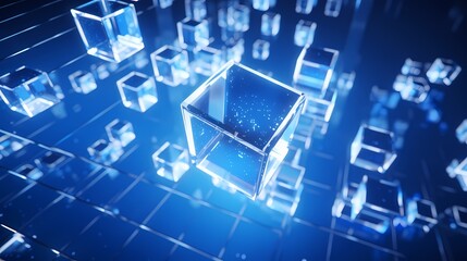 Digital technology blue and white cube poster background