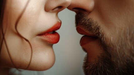 Obraz premium Close-Up of Couple's Faces Moments Before a Kiss