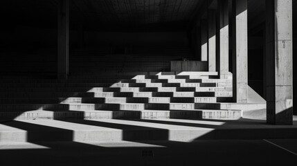 Minimalist concrete staircase with shadow patterns for contemporary architecture designs