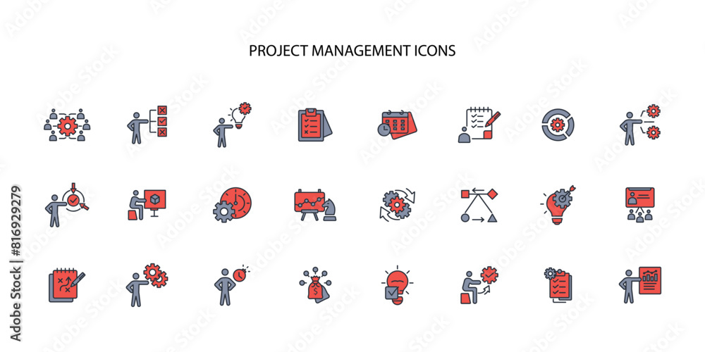 Poster project management icon set.vector.editable stroke.linear style sign for use web design,logo.symbol 
