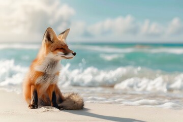 a cute fox is on the beach