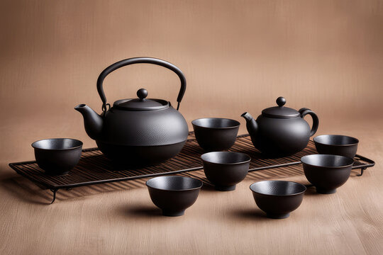 Black iron asian tea set,vintage style
