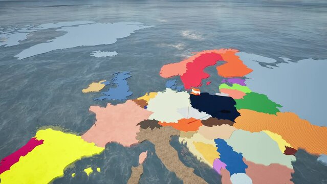 Modellazione 3D e video di mappa Terra con  bandiera Austria al vento