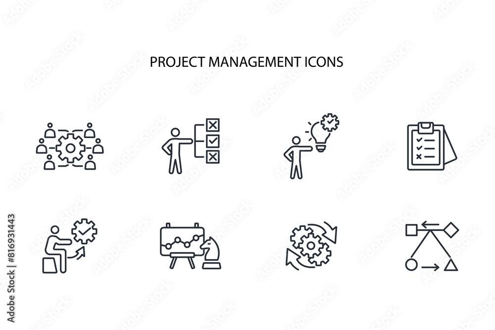 Poster project management icon set.vector.editable stroke.linear style sign for use web design,logo.symbol 