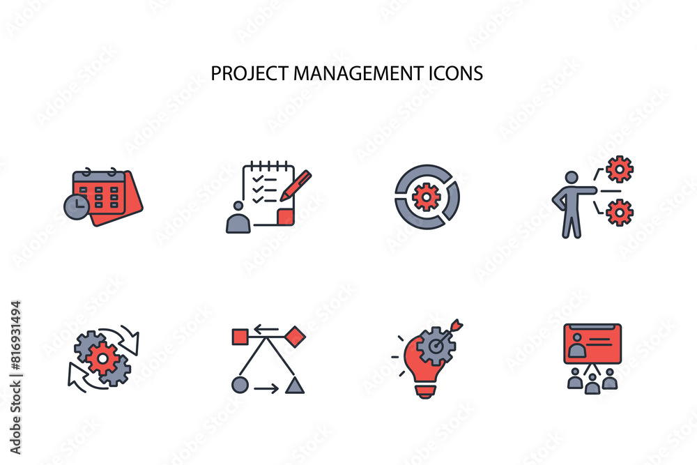 Poster project management icon set.vector.editable stroke.linear style sign for use web design,logo.symbol 