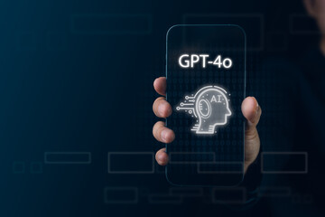 Explore the virtual screenshot of AI processing with GPT-4o, featuring faster performance, intelligent system development, and the innovative integration of AI technology with human capabilities