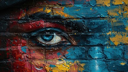 brick wall with a piece of street art that is thought-provoking or philosophical, inviting reflection and challenging the viewer's perspective.stock image
