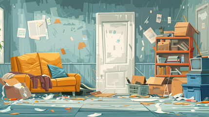 Messy Living Room, Representing Hoarding Disorder for Website Background