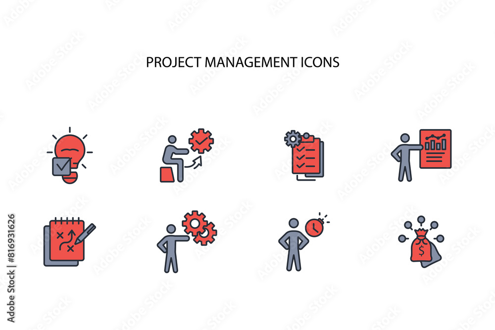 Poster project management icon set.vector.editable stroke.linear style sign for use web design,logo.symbol 