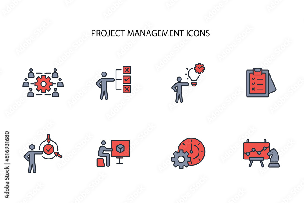 Poster project management icon set.vector.editable stroke.linear style sign for use web design,logo.symbol 