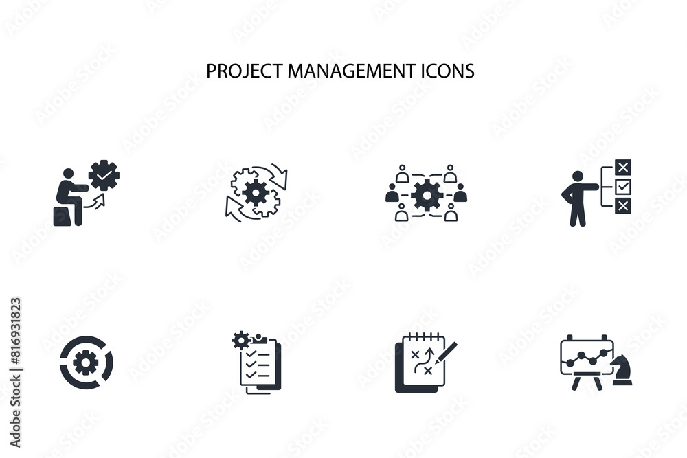 Poster project management icon set.vector.editable stroke.linear style sign for use web design,logo.symbol 