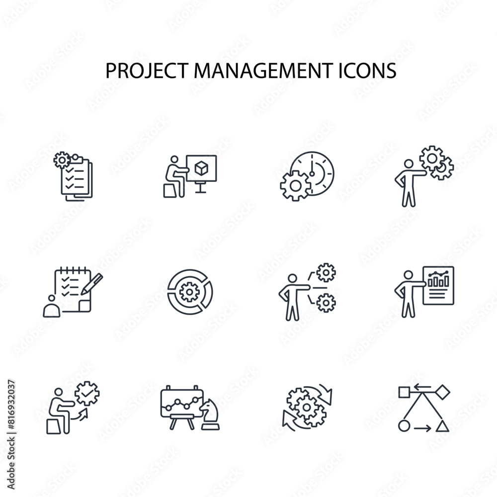 Poster project management icon set.vector.editable stroke.linear style sign for use web design,logo.symbol 