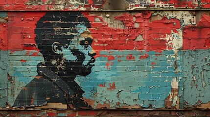 brick wall with a piece of street art that has stood the test of time, enduring through changing seasons and weathering the elements, a testament to the resilience of street art.stock image