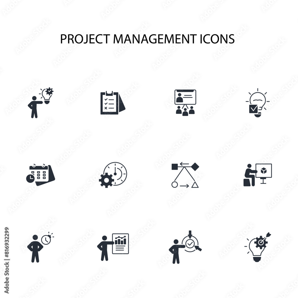 Poster project management icon set.vector.editable stroke.linear style sign for use web design,logo.symbol 
