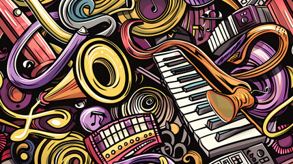 Fototapeta premium Abstract Classical music hand drawn doodle banner cartoon vector image