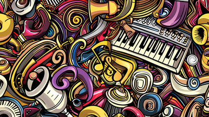 Naklejka premium Abstract Classical music hand drawn doodle banner cartoon vector image